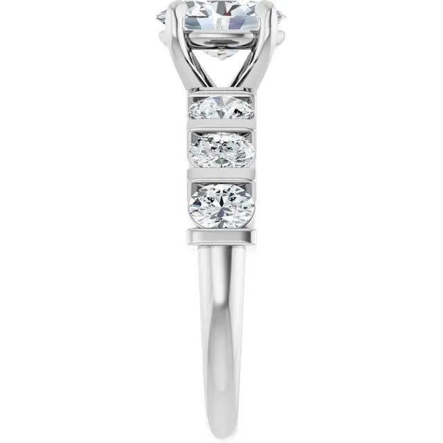 14K White Gold 2 CTW Oval-Cut Diamond Engagement Ring with Channel-Set Round Accents