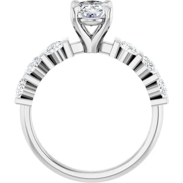 14K White Gold 2 CTW Oval-Cut Diamond Engagement Ring with Channel-Set Round Accents