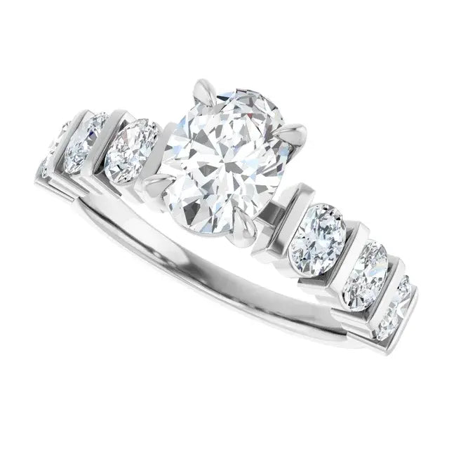 14K White Gold 2 CTW Oval-Cut Diamond Engagement Ring with Channel-Set Round Accents