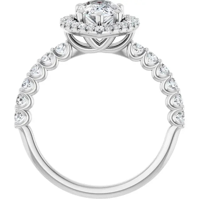 14K White Gold 2 CTW Pear-Shaped Diamond Halo Engagement Ring with Pavé Band