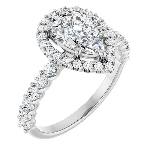 14K White Gold 2 CTW Pear-Shaped Diamond Halo Engagement Ring with Pavé Band