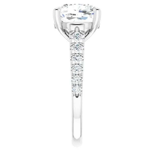 14K White Gold 3.06 CTW Cushion Solitaire Lab Grown Diamond Engagement Ring with Pavé Band