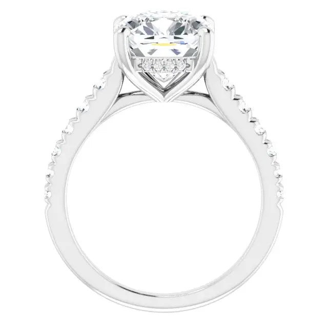 14K White Gold 3.06 CTW Cushion Solitaire Lab Grown Diamond Engagement Ring with Pavé Band