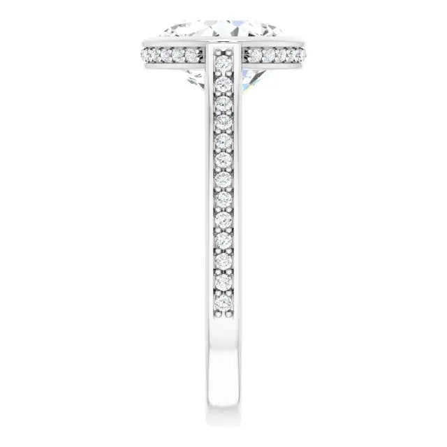 14K White Gold 3.09 CTW Cushion-Cut Lab Grown Diamond Bezel Engagement Ring with Pavé Band
