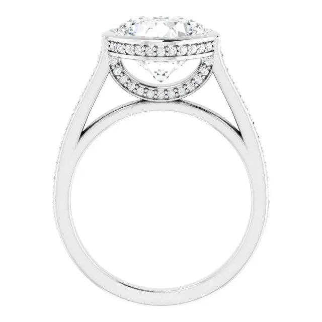 14K White Gold 3.09 CTW Cushion-Cut Lab Grown Diamond Bezel Engagement Ring with Pavé Band