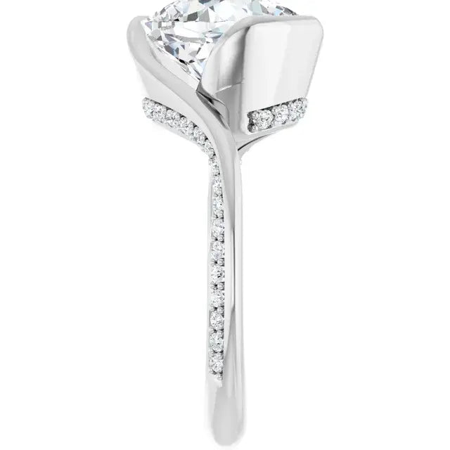 14K White Gold 3.30 CTW Cushion Half Bezel Bypass Lab Grown Diamond Engagement Ring with Pavé Band