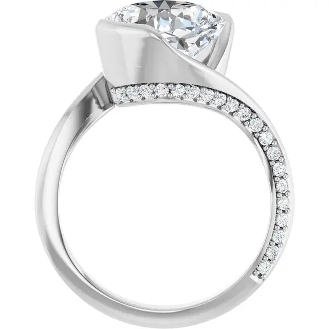 14K White Gold 3.30 CTW Cushion Half Bezel Bypass Lab Grown Diamond Engagement Ring with Pavé Band