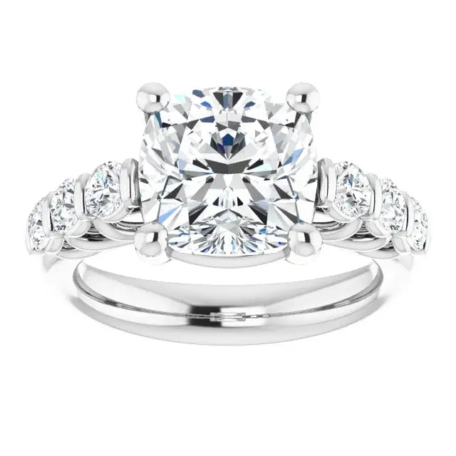 14K White Gold 3.43 CTW Cushion-Cut Lab Grown Diamond Engagement Ring with Solitaire and Pavé Band