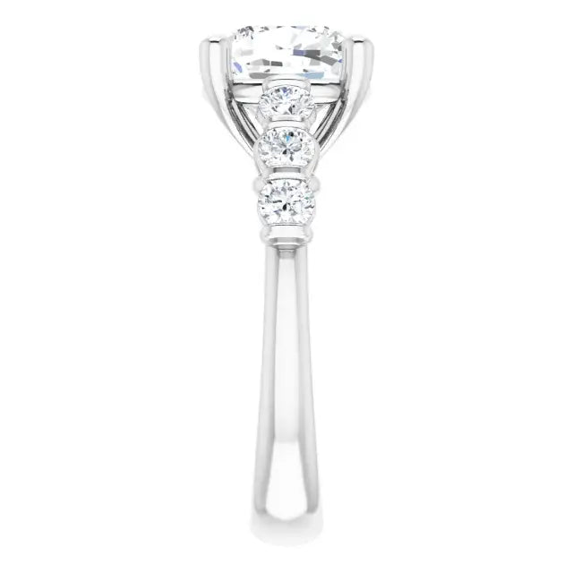 14K White Gold 3.43 CTW Cushion-Cut Lab Grown Diamond Engagement Ring with Solitaire and Pavé Band