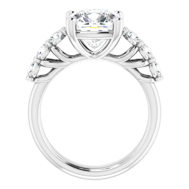 14K White Gold 3.43 CTW Cushion-Cut Lab Grown Diamond Engagement Ring with Solitaire and Pavé Band
