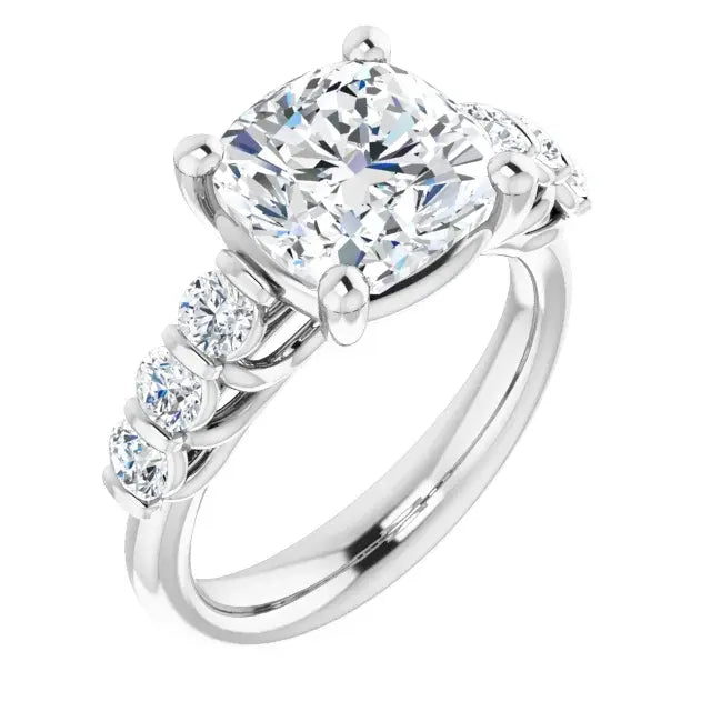 14K White Gold 3.43 CTW Cushion-Cut Lab Grown Diamond Engagement Ring with Solitaire and Pavé Band