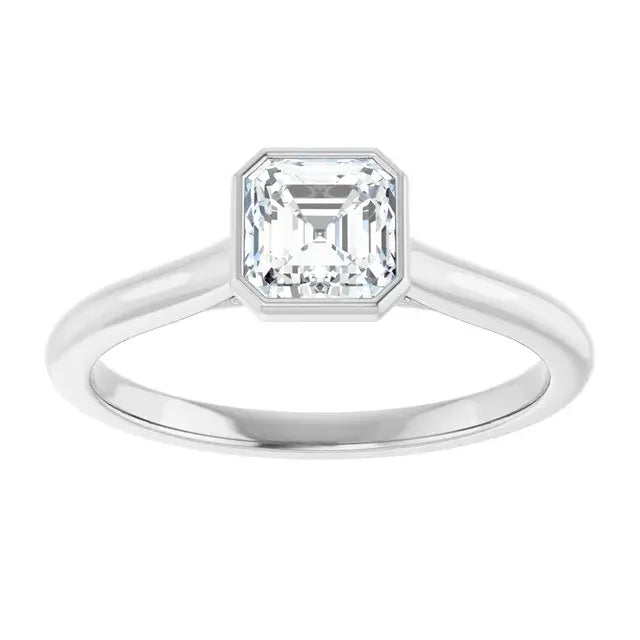 14K White Gold 3/4 CTW Asscher-Cut Diamond Bezel-Set Solitaire Engagement Ring