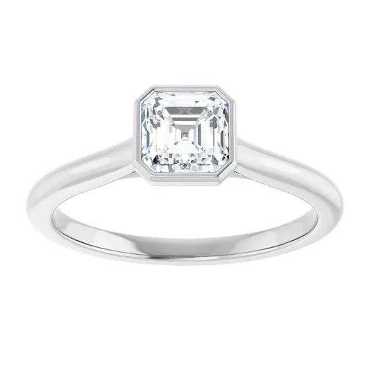 14K White Gold 3/4 CTW Asscher-Cut Diamond Bezel-Set Solitaire Engagement Ring