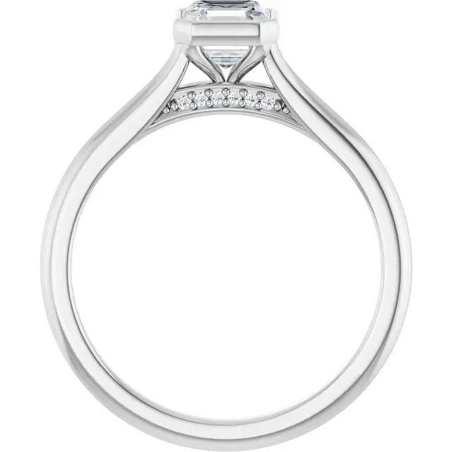 14K White Gold 3/4 CTW Asscher-Cut Diamond Bezel-Set Solitaire Engagement Ring