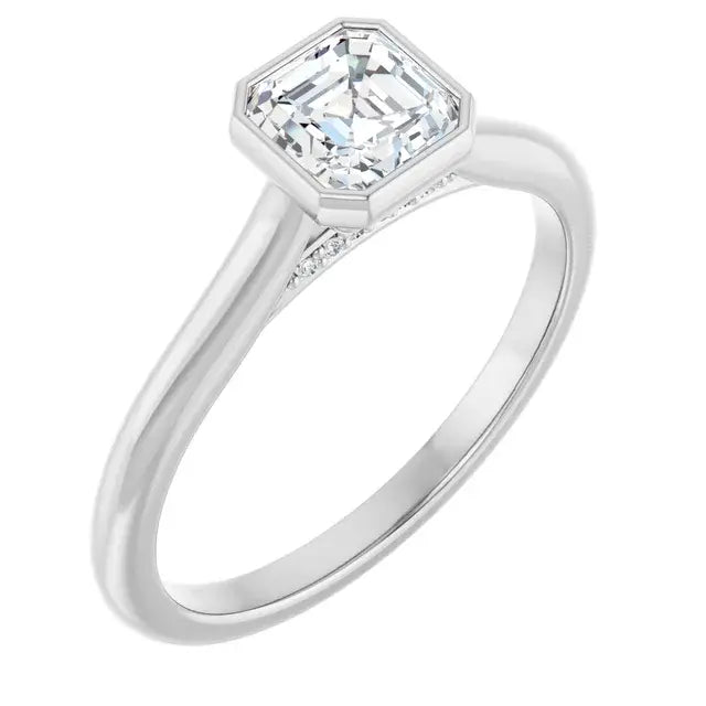 14K White Gold 3/4 CTW Asscher-Cut Diamond Bezel-Set Solitaire Engagement Ring
