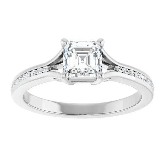 14K White Gold 3/4 CTW Asscher-Cut Diamond Engagement Ring with Tapered Pave Accents
