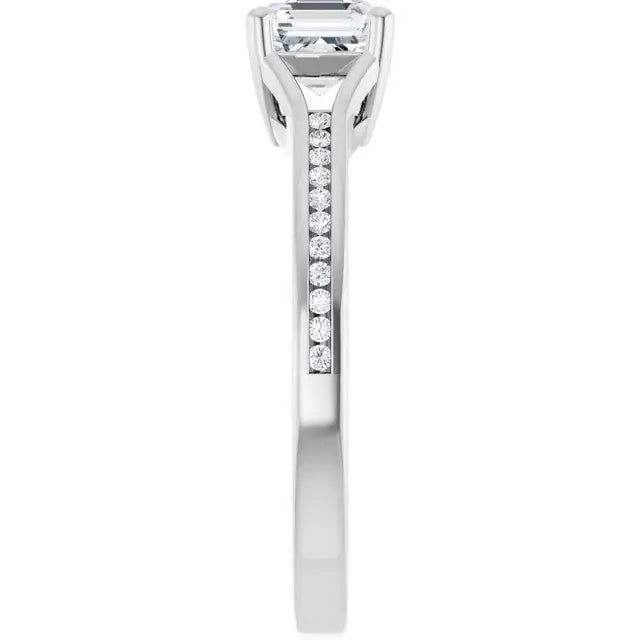 14K White Gold 3/4 CTW Asscher-Cut Diamond Engagement Ring with Tapered Pave Accents