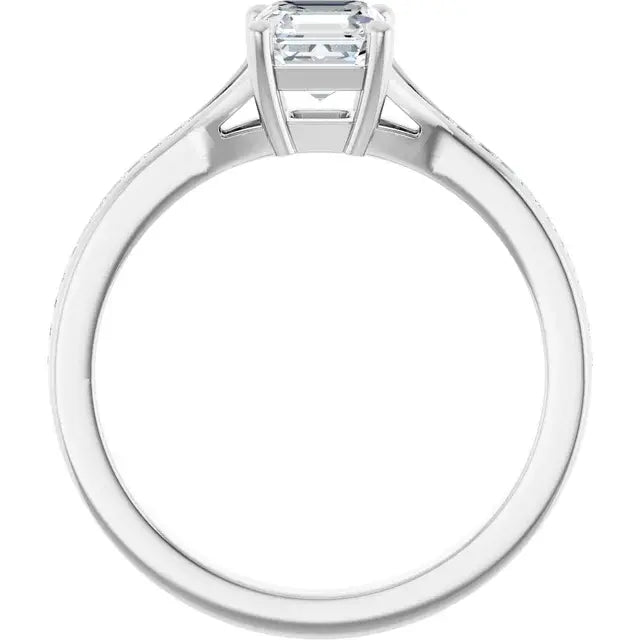 14K White Gold 3/4 CTW Asscher-Cut Diamond Engagement Ring with Tapered Pave Accents