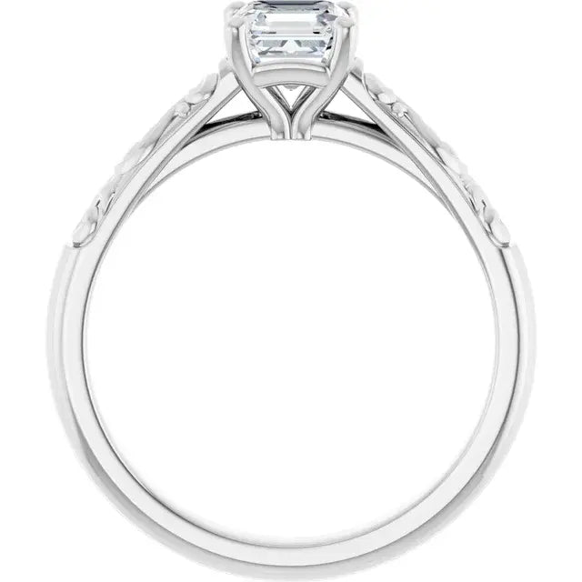 14K White Gold 3/4 CTW Asscher-Cut Diamond Engagement Ring with Vintage Scroll Design