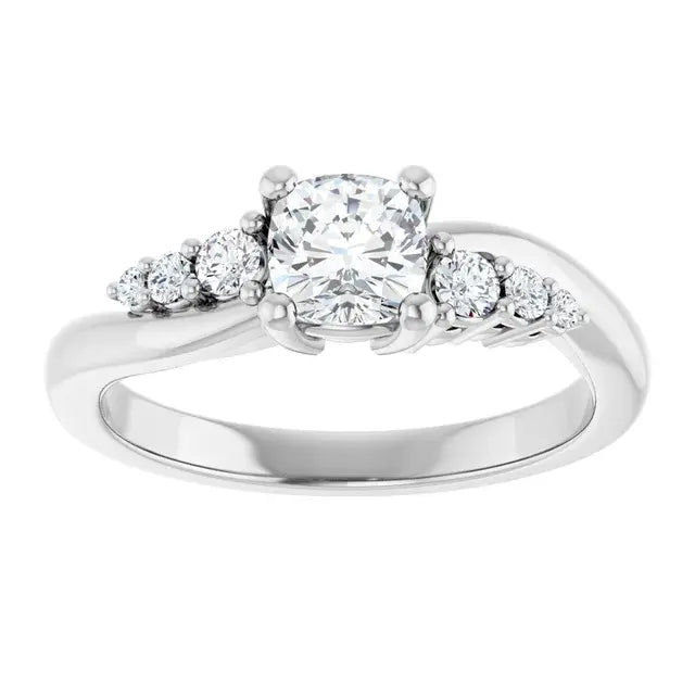 14K White Gold 3/4 CTW Cushion-Cut Diamond Engagement Ring with Graduated Side Stones