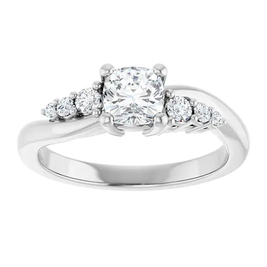 14K White Gold 3/4 CTW Cushion-Cut Diamond Engagement Ring with Graduated Side Stones