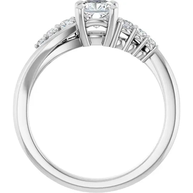 14K White Gold 3/4 CTW Cushion-Cut Diamond Engagement Ring with Graduated Side Stones