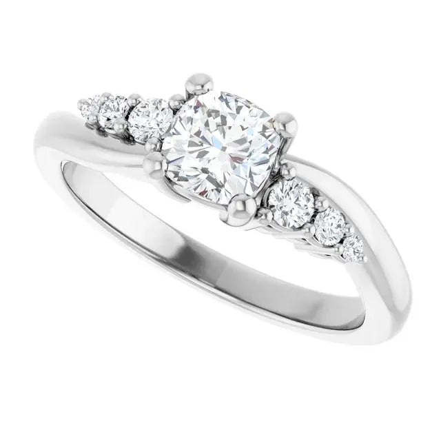 14K White Gold 3/4 CTW Cushion-Cut Diamond Engagement Ring with Graduated Side Stones