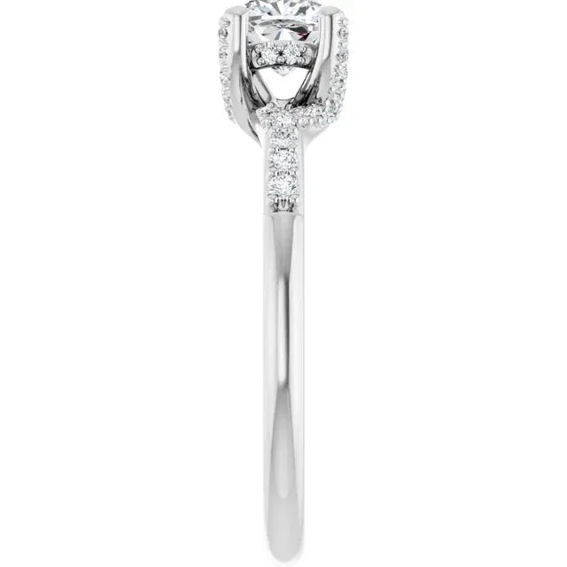 14K White Gold 3/4 CTW Cushion-Cut Diamond Engagement Ring with Hidden Halo and Pave Band