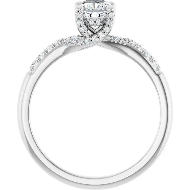 14K White Gold 3/4 CTW Cushion-Cut Diamond Engagement Ring with Hidden Halo and Pave Band