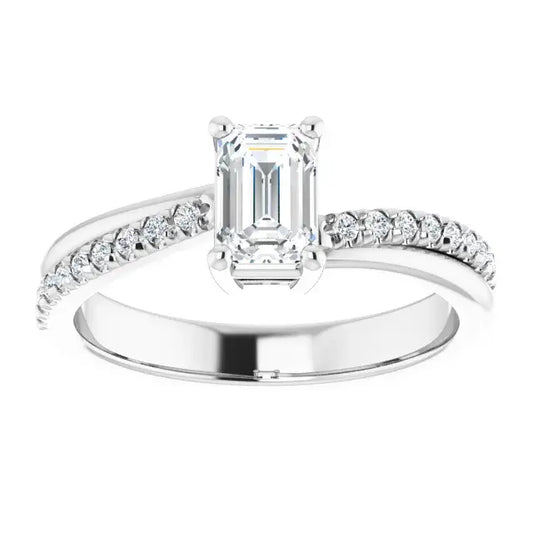14K White Gold 3/4 CTW Emerald Cut Diamond Three-Stone Engagement Ring with Round Side Accents