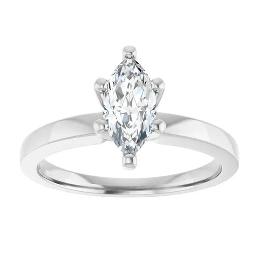 14K White Gold 3/4 CTW Marquise Cut Diamond Solitaire Engagement Ring with Six-Prong Setting