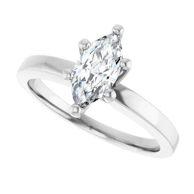 14K White Gold 3/4 CTW Marquise Cut Diamond Solitaire Engagement Ring with Six-Prong Setting