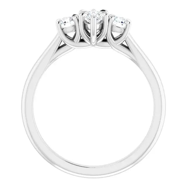 14K White Gold 3/4 CTW Marquise-Cut Diamond Three-Stone Engagement Ring with Round Side Accents