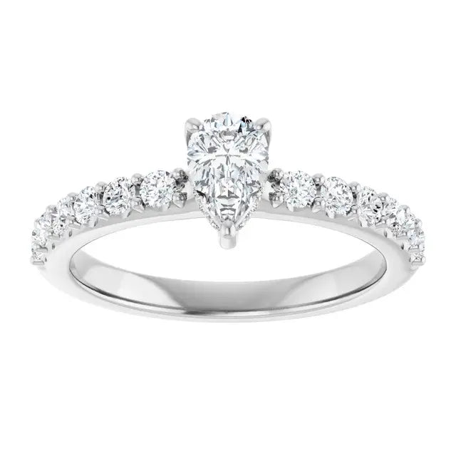 14K White Gold 3/4 CTW Pear-Shaped Diamond Engagement Ring with Pavé Band