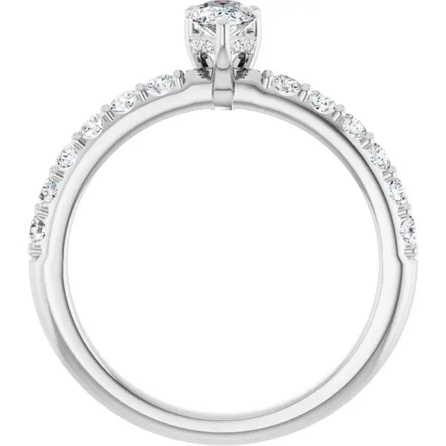 14K White Gold 3/4 CTW Pear-Shaped Diamond Engagement Ring with Pavé Band