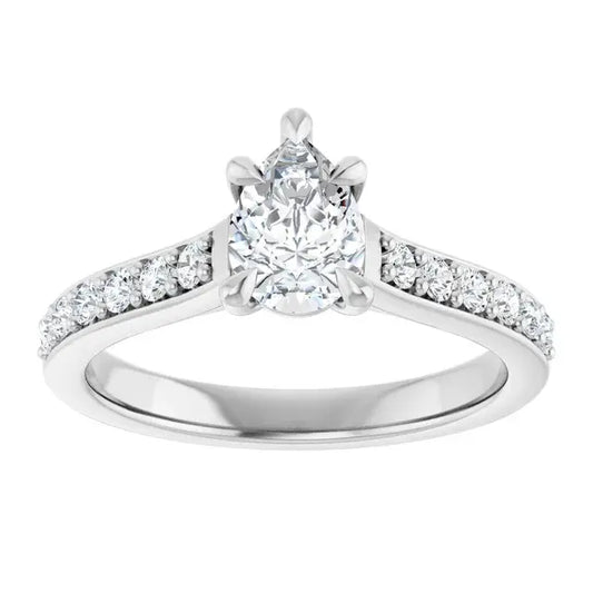 14K White Gold 3/4 CTW Pear-Shaped Diamond Engagement Ring with Pave-Set