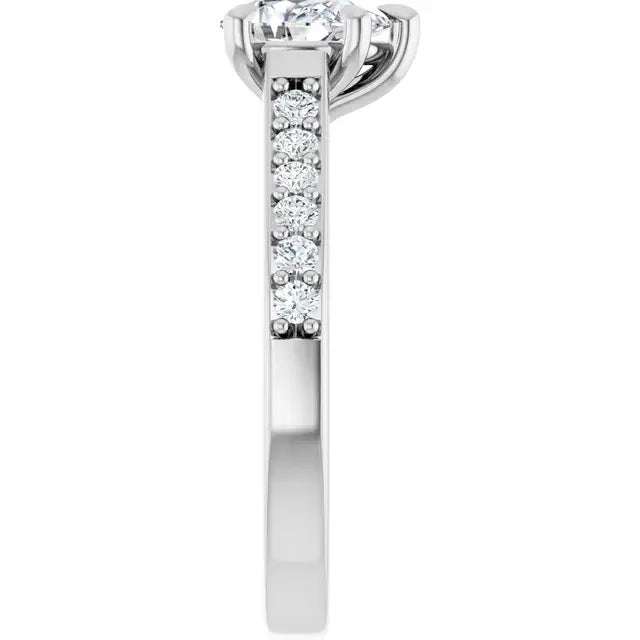 14K White Gold 3/4 CTW Pear-Shaped Diamond Engagement Ring with Pave-Set