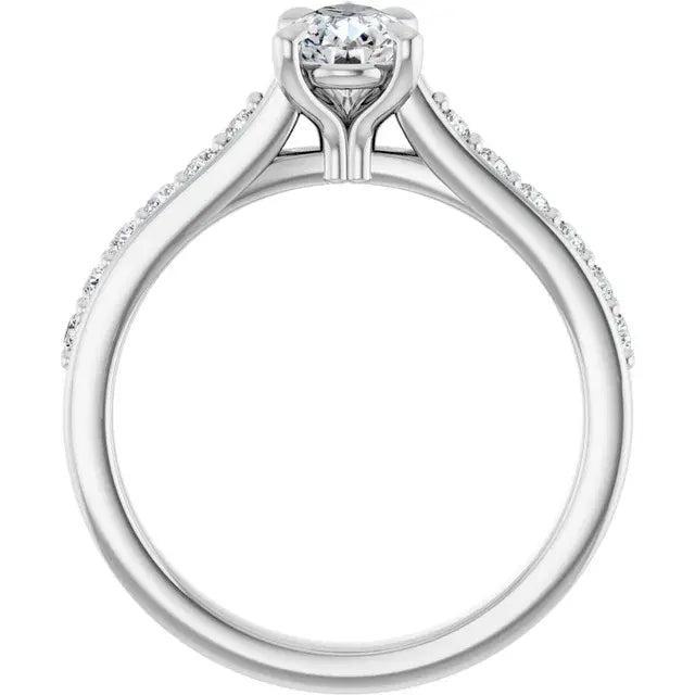 14K White Gold 3/4 CTW Pear-Shaped Diamond Engagement Ring with Pave-Set