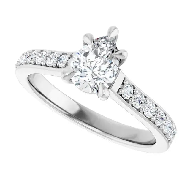 14K White Gold 3/4 CTW Pear-Shaped Diamond Engagement Ring with Pave-Set