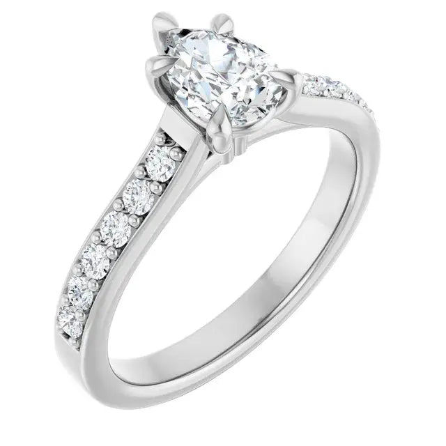 14K White Gold 3/4 CTW Pear-Shaped Diamond Engagement Ring with Pave-Set