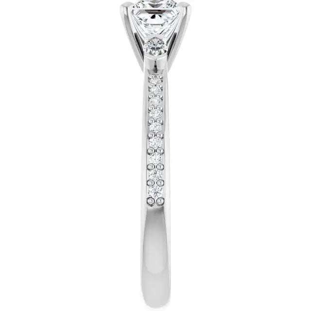 14K White Gold 3/4 CTW Princess-Cut Diamond Three-Stone Engagement Ring with Marquise Accents
