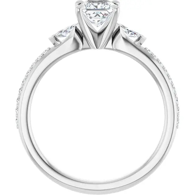 14K White Gold 3/4 CTW Princess-Cut Diamond Three-Stone Engagement Ring with Marquise Accents