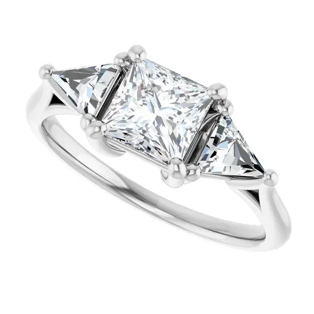 14K White Gold 3/4 CTW Princess-Cut Diamond Three-Stone Engagement Ring with Trillion Accents