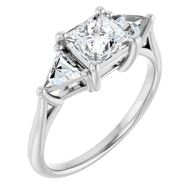 14K White Gold 3/4 CTW Princess-Cut Diamond Three-Stone Engagement Ring with Trillion Accents