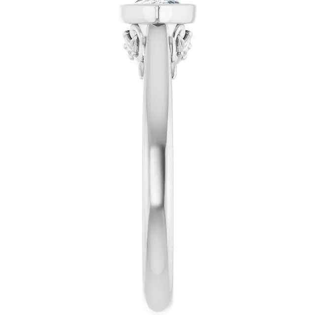 14K White Gold 3/4 CT Marquise-Cut Diamond Engagement Ring with Bezel Setting