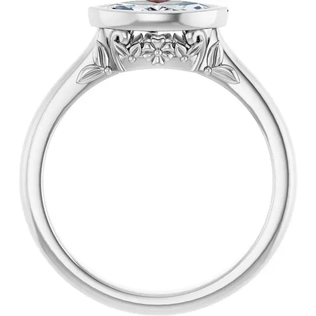 14K White Gold 3/4 CT Marquise-Cut Diamond Engagement Ring with Bezel Setting