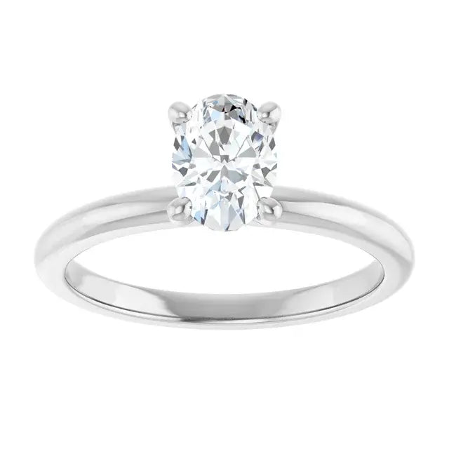 14K White Gold 3/4 CT Oval-Cut Diamond Solitaire Engagement Ring with Classic Four-Prong Setting