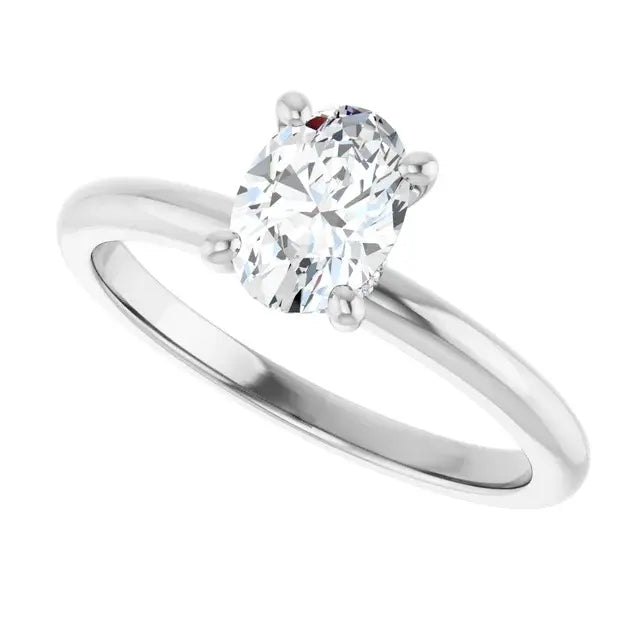 14K White Gold 3/4 CT Oval-Cut Diamond Solitaire Engagement Ring with Classic Four-Prong Setting