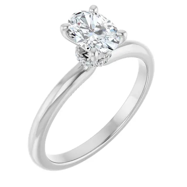 14K White Gold 3/4 CT Oval-Cut Diamond Solitaire Engagement Ring with Classic Four-Prong Setting