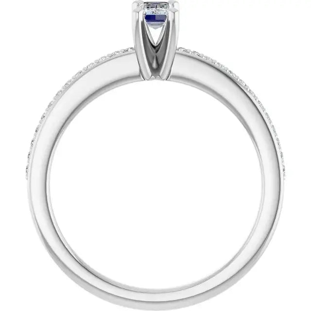 14K White Gold 3/8 CTW Emerald-Cut Diamond Engagement Ring with Pave Band